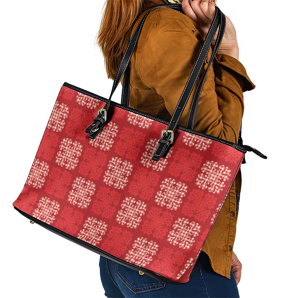 Red Palaka Quilt Hawaii Leather Tote Bag Traditional Hawaii-plaid Pattern LT14 - Polynesian Pride