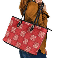 Red Palaka Quilt Hawaii Leather Tote Bag Traditional Hawaii-plaid Pattern LT14 - Polynesian Pride