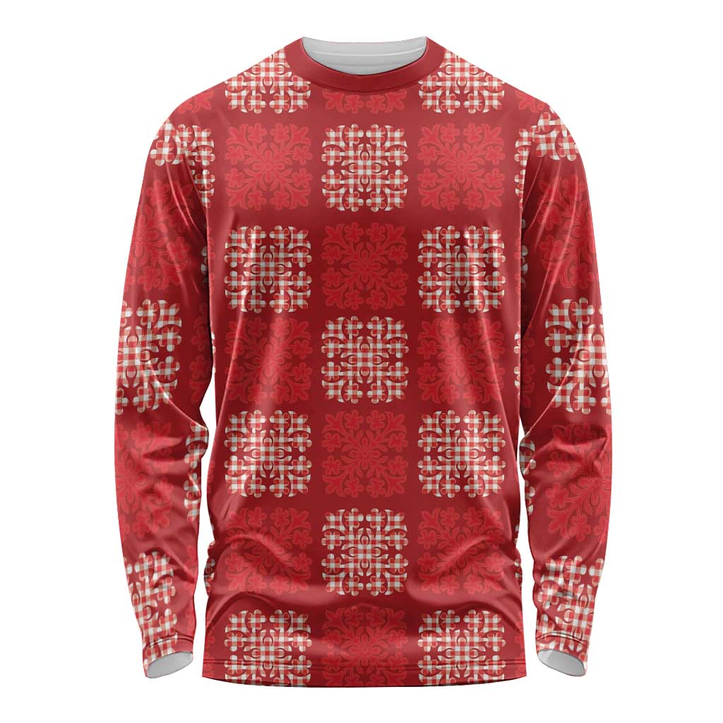 Red Palaka Quilt Hawaii Long Sleeve Shirt Traditional Hawaii-plaid Pattern LT14 Unisex Red - Polynesian Pride