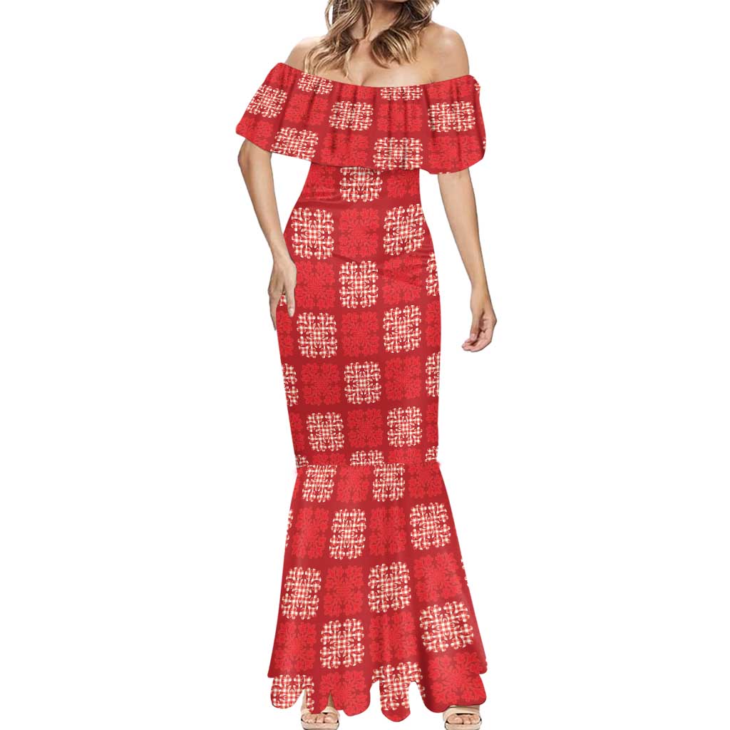 Red Palaka Quilt Hawaii Mermaid Dress Traditional Hawaii-plaid Pattern LT14 - Polynesian Pride
