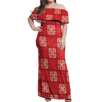 Red Palaka Quilt Hawaii Off Shoulder Maxi Dress Traditional Hawaii-plaid Pattern LT14 Women Red - Polynesian Pride