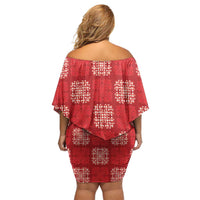 Red Palaka Quilt Hawaii Off Shoulder Short Dress Traditional Hawaii-plaid Pattern LT14 - Polynesian Pride