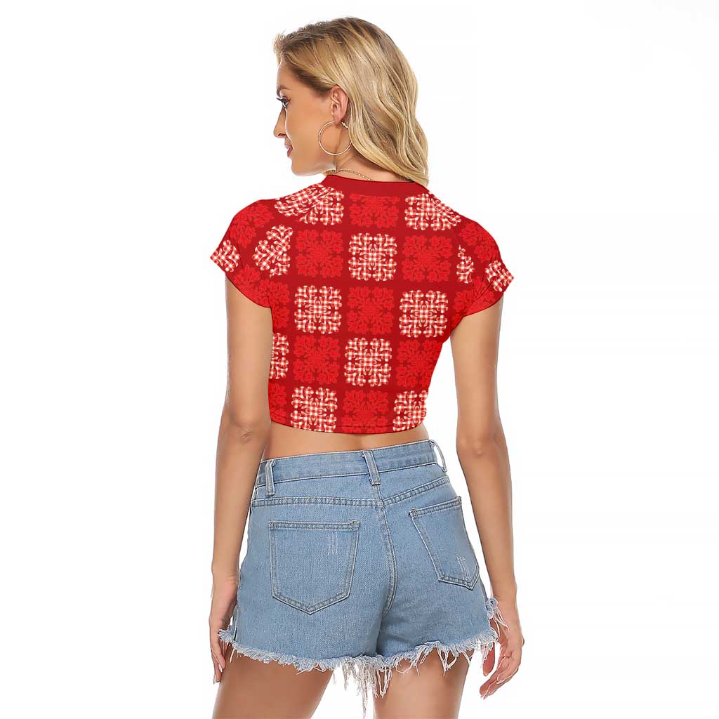 Red Palaka Quilt Hawaii Raglan Cropped T Shirt Traditional Hawaii-plaid Pattern LT14 - Polynesian Pride
