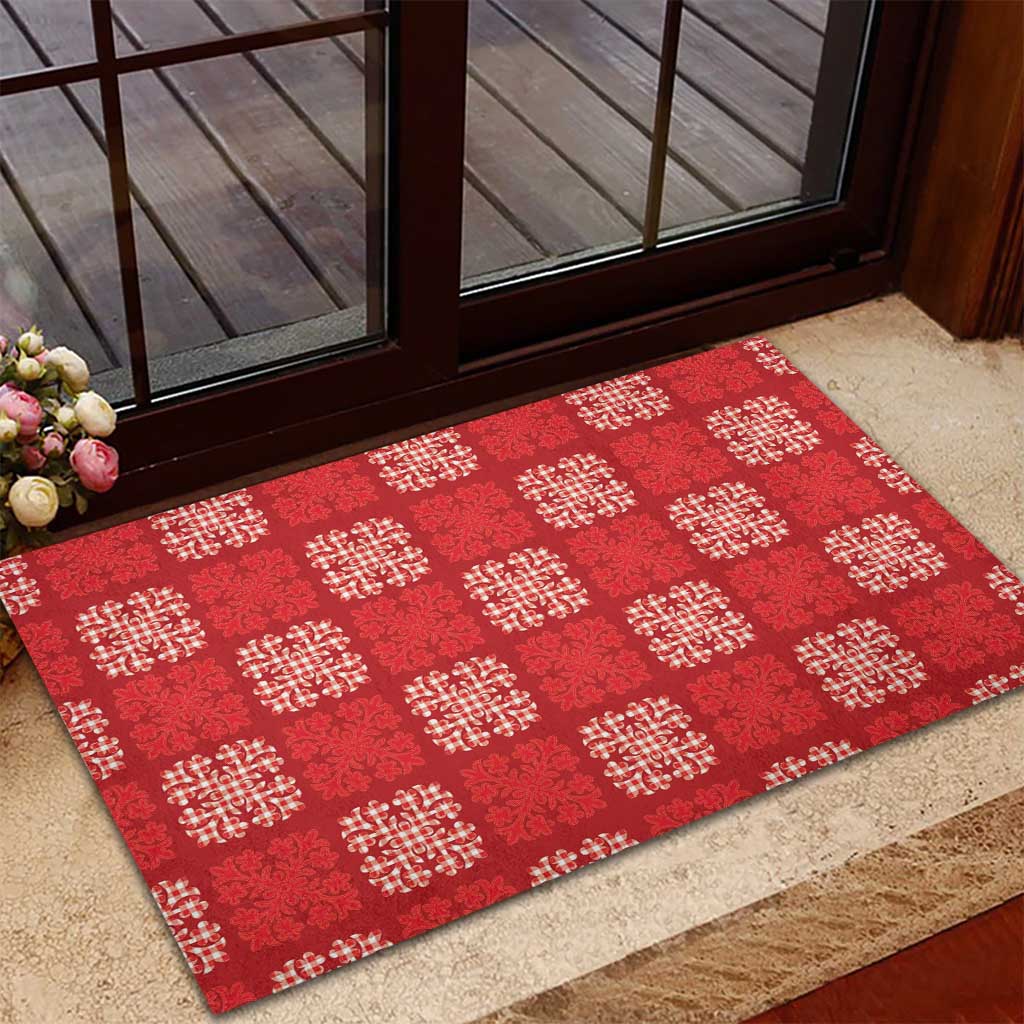 Red Palaka Quilt Hawaii Rubber Doormat Traditional Hawaii-plaid Pattern LT14 - Polynesian Pride