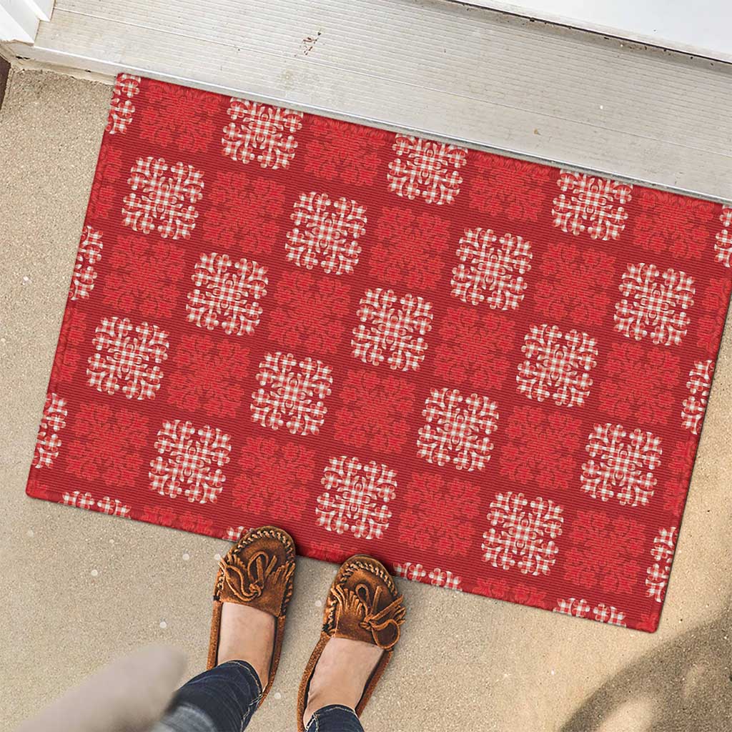 Red Palaka Quilt Hawaii Rubber Doormat Traditional Hawaii-plaid Pattern LT14 - Polynesian Pride