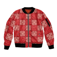 Red Palaka Quilt Hawaii Sleeve Zip Bomber Jacket Traditional Hawaii-plaid Pattern LT14 Unisex Red - Polynesian Pride
