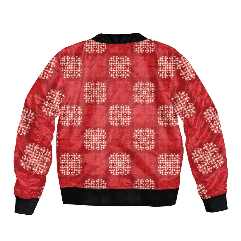 Red Palaka Quilt Hawaii Sleeve Zip Bomber Jacket Traditional Hawaii-plaid Pattern LT14 - Polynesian Pride