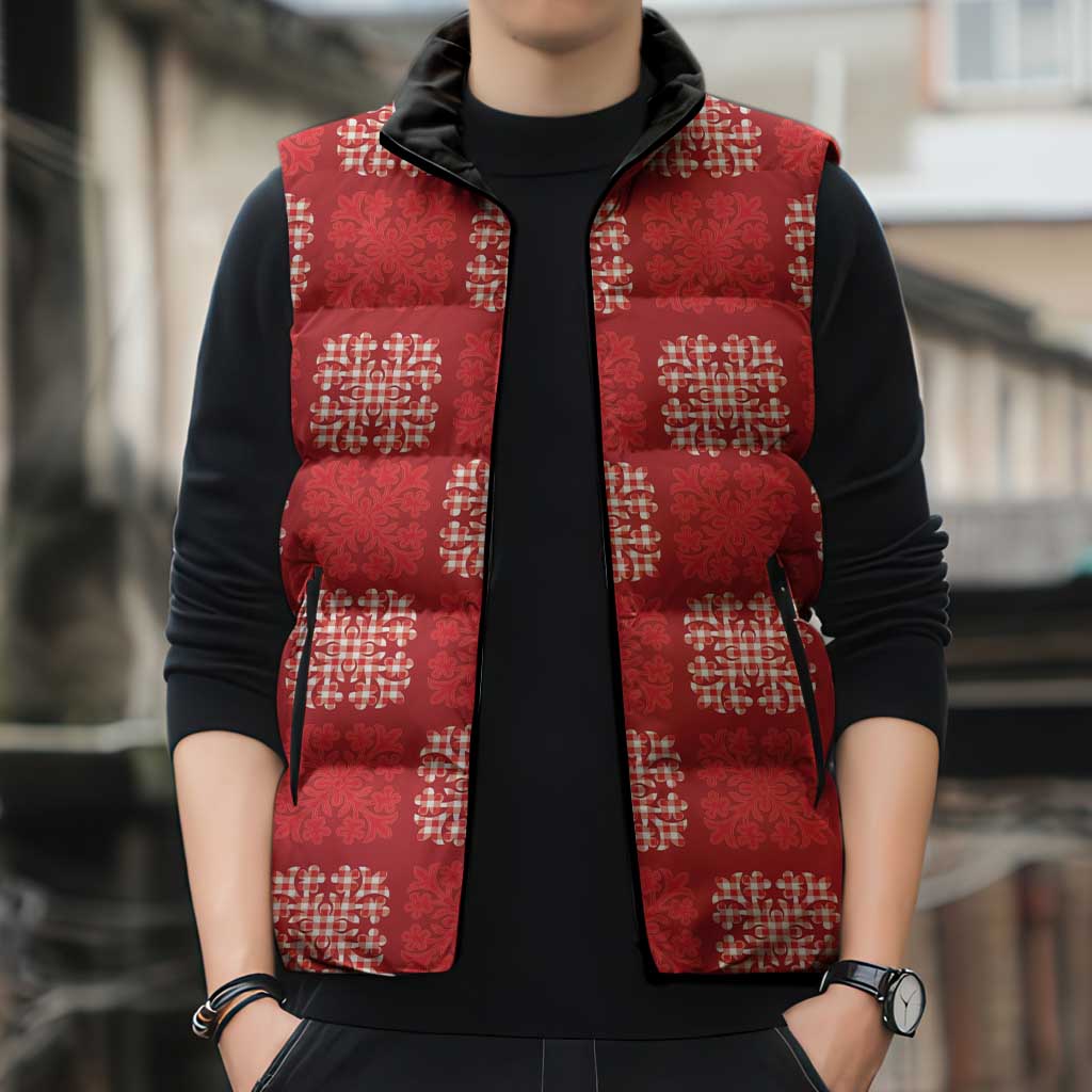 Red Palaka Quilt Hawaii Sleeveless Puffer Jacket Traditional Hawaii-plaid Pattern LT14 - Polynesian Pride