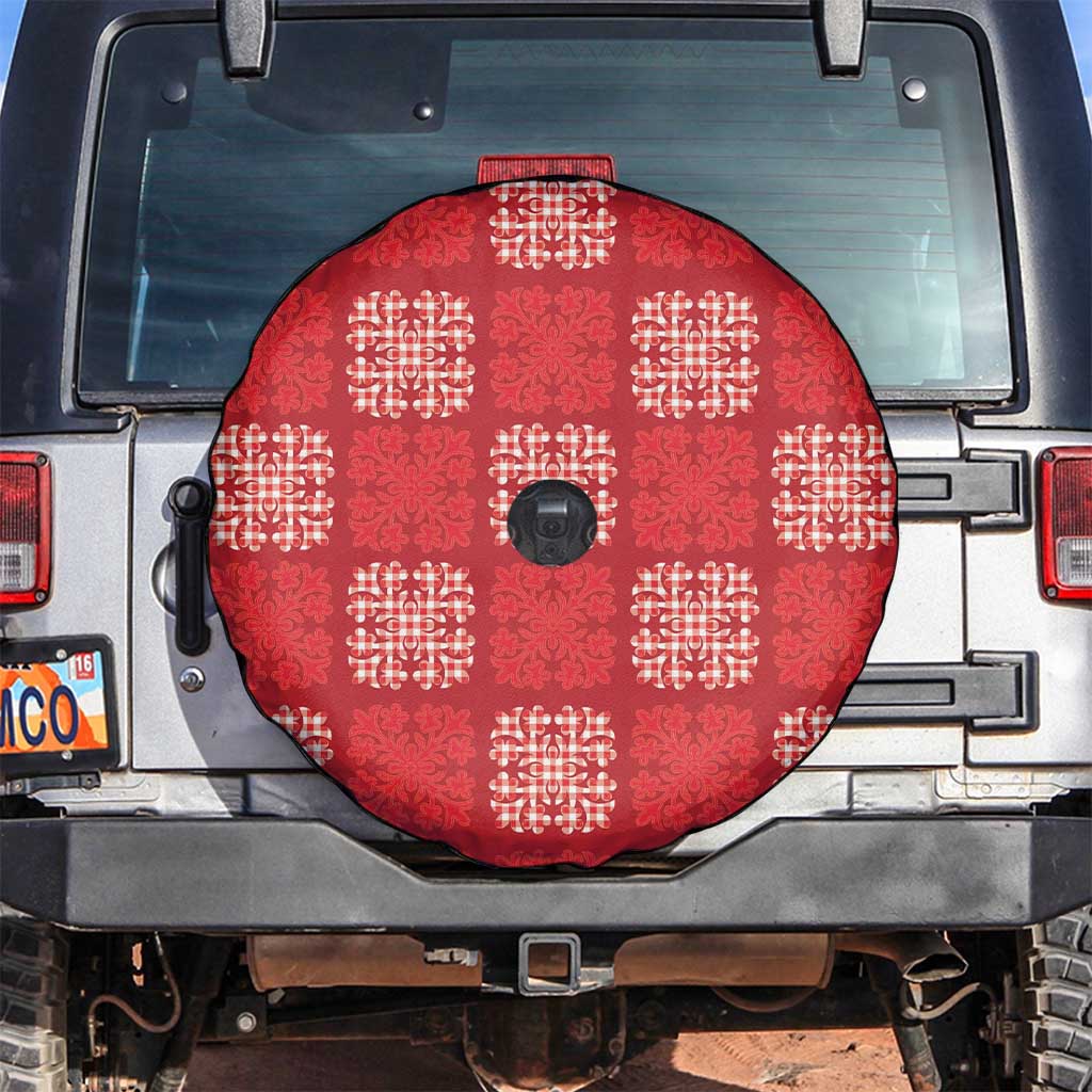 Red Palaka Quilt Hawaii Spare Tire Cover Traditional Hawaii-plaid Pattern LT14 Red - Polynesian Pride