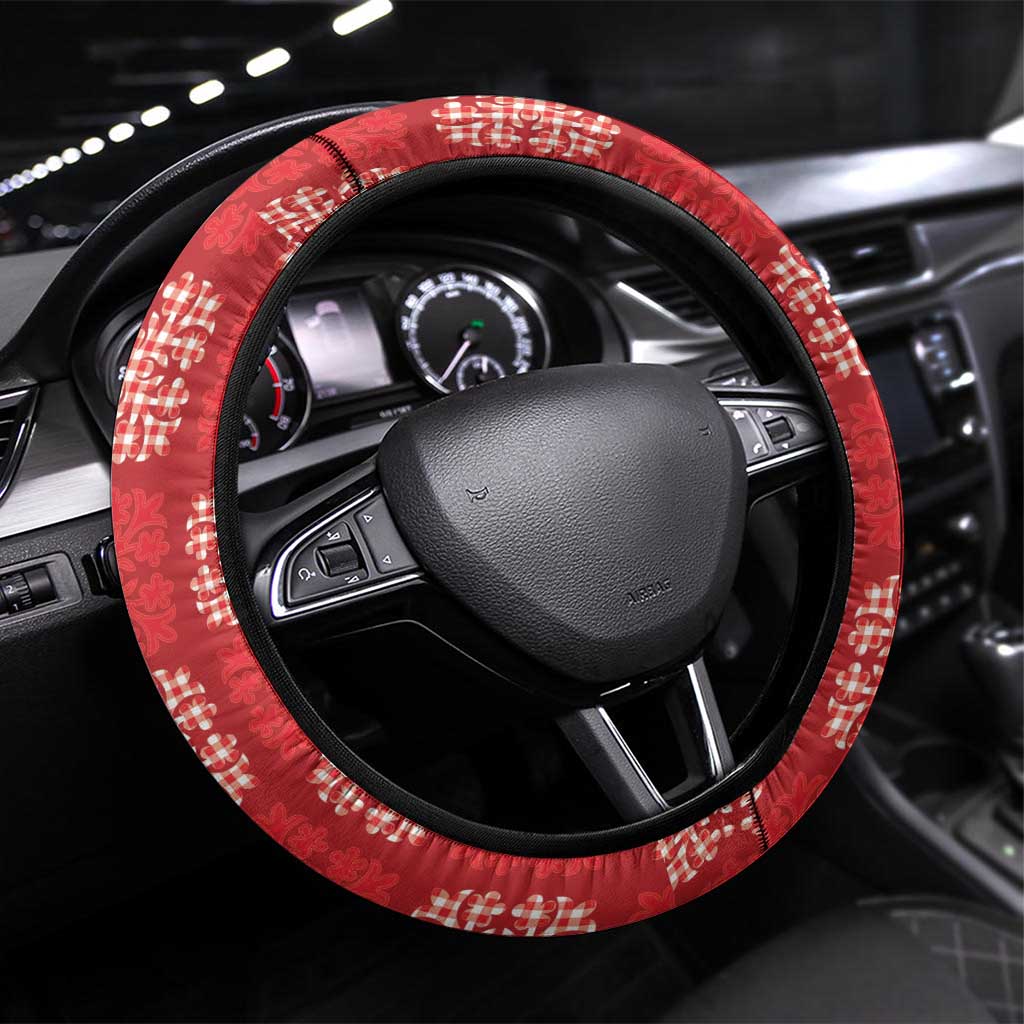 Red Palaka Quilt Hawaii Steering Wheel Cover Traditional Hawaii-plaid Pattern LT14 Universal Fit Red - Polynesian Pride