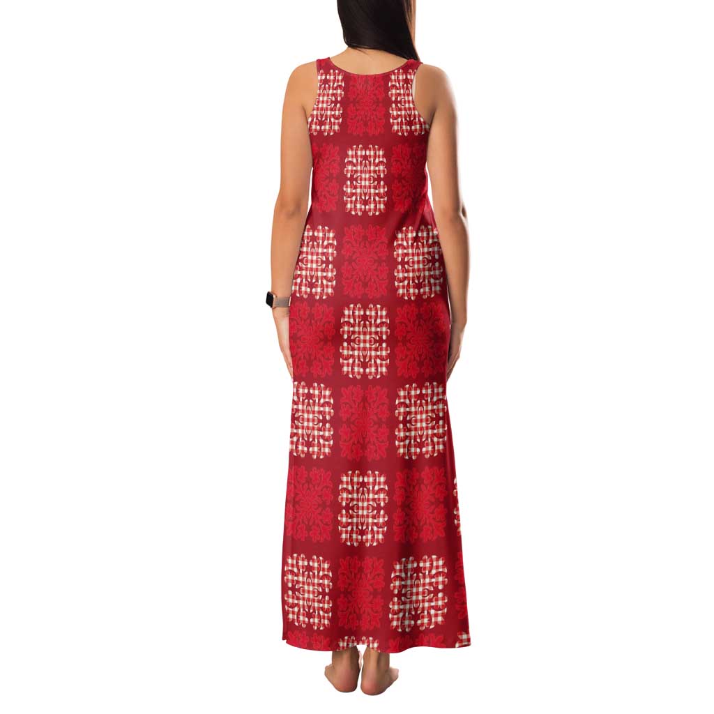 Red Palaka Quilt Hawaii Tank Maxi Dress Traditional Hawaii-plaid Pattern LT14 - Polynesian Pride