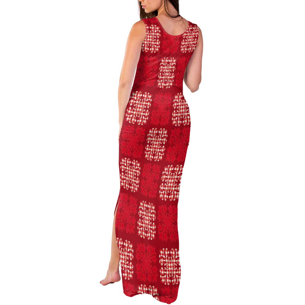 Red Palaka Quilt Hawaii Tank Maxi Dress Traditional Hawaii-plaid Pattern LT14 - Polynesian Pride