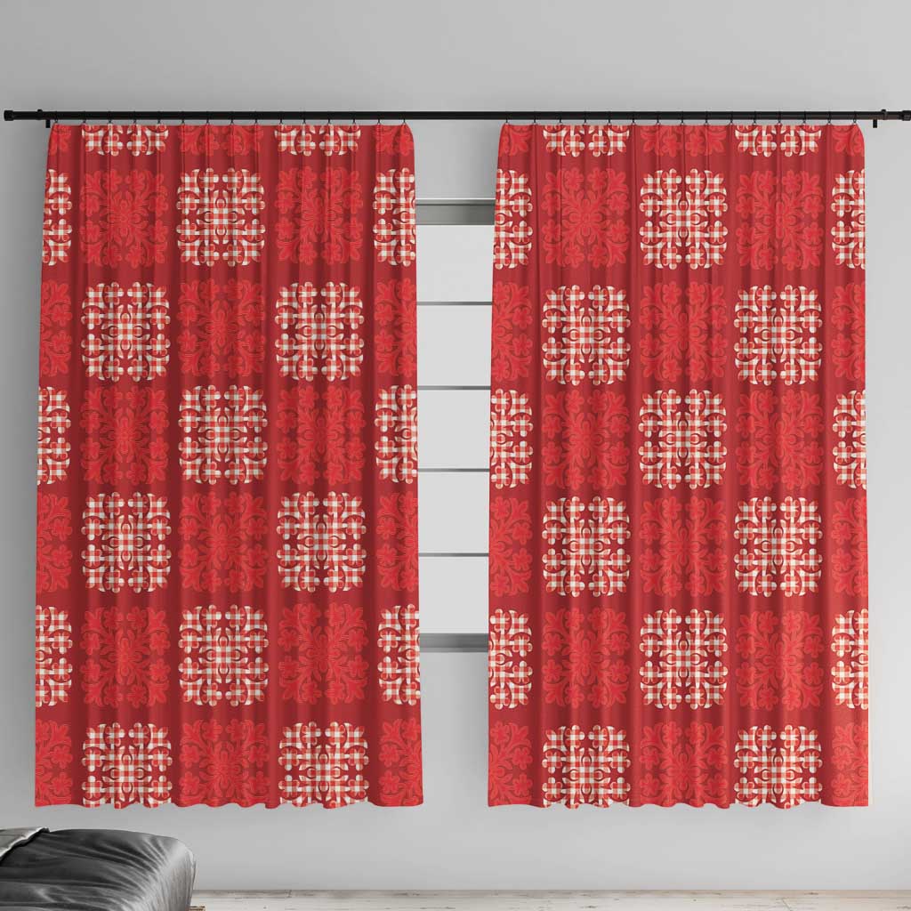 Red Palaka Quilt Hawaii Window Curtain Traditional Hawaii-plaid Pattern LT14 With Hooks Red - Polynesian Pride