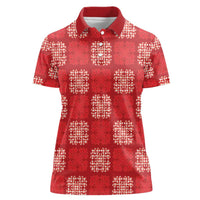 Red Palaka Quilt Hawaii Women Polo Shirt Traditional Hawaii-plaid Pattern LT14 Female Red - Polynesian Pride