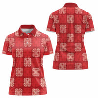 Red Palaka Quilt Hawaii Women Polo Shirt Traditional Hawaii-plaid Pattern LT14 - Polynesian Pride