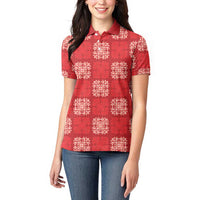 Red Palaka Quilt Hawaii Women Polo Shirt Traditional Hawaii-plaid Pattern LT14 - Polynesian Pride