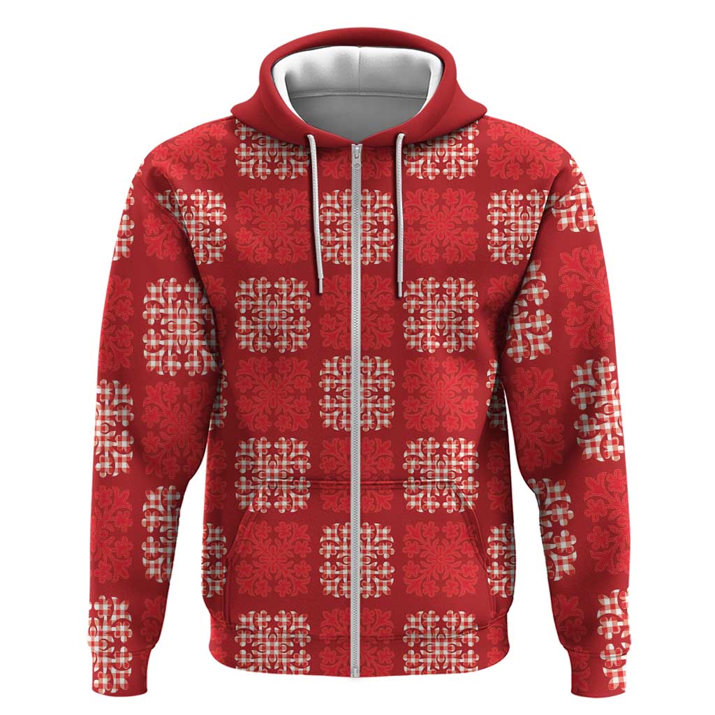 Red Palaka Quilt Hawaii Zip Hoodie Traditional Hawaii-plaid Pattern LT14 Zip Hoodie Red - Polynesian Pride