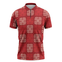 Red Palaka Quilt Hawaii Zipper Polo Shirt Traditional Hawaii-plaid Pattern LT14 Red - Polynesian Pride