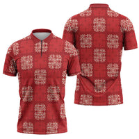 Red Palaka Quilt Hawaii Zipper Polo Shirt Traditional Hawaii-plaid Pattern LT14 - Polynesian Pride