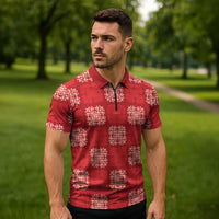 Red Palaka Quilt Hawaii Zipper Polo Shirt Traditional Hawaii-plaid Pattern LT14 - Polynesian Pride