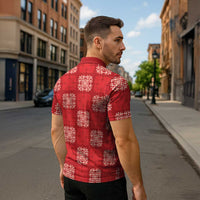 Red Palaka Quilt Hawaii Zipper Polo Shirt Traditional Hawaii-plaid Pattern LT14 - Polynesian Pride