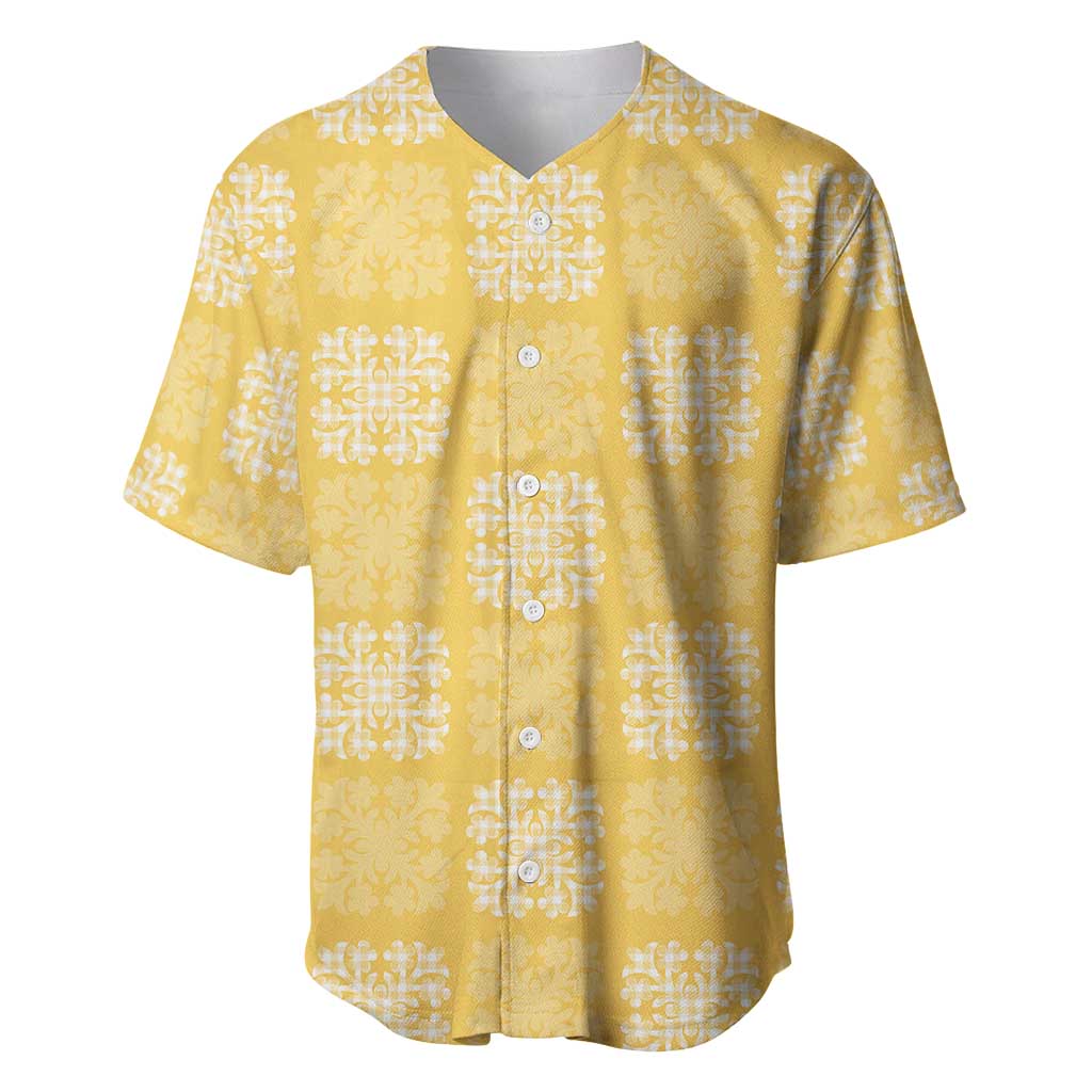Yellow Palaka Quilt Hawaii Baseball Jersey Traditional Hawaii-plaid Pattern LT14 Yellow - Polynesian Pride