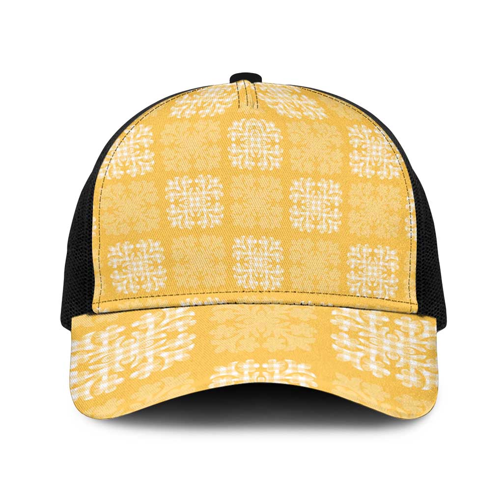 Yellow Palaka Quilt Hawaii Baseball Net Cap Traditional Hawaii-plaid Pattern LT14 One Size Black Yellow - Polynesian Pride
