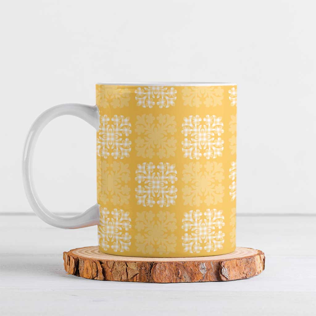 Yellow Palaka Quilt Hawaii Ceramic Mug Traditional Hawaii-plaid Pattern LT14 Yellow - Polynesian Pride