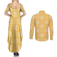 Yellow Palaka Quilt Hawaii Couples Matching Summer Maxi Dress and Long Sleeve Button Shirt Traditional Hawaii-plaid Pattern LT14 - Polynesian Pride