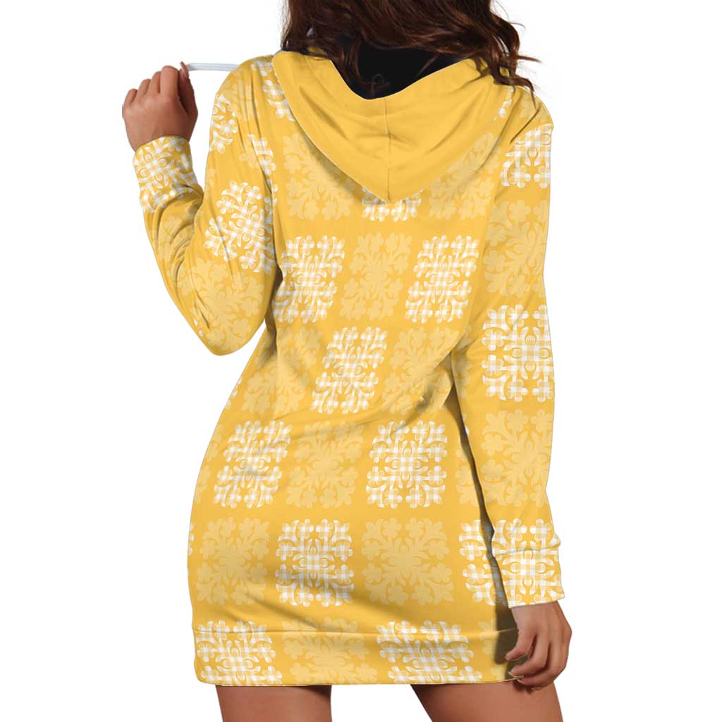 Yellow Palaka Quilt Hawaii Hoodie Dress Traditional Hawaii-plaid Pattern LT14 - Polynesian Pride