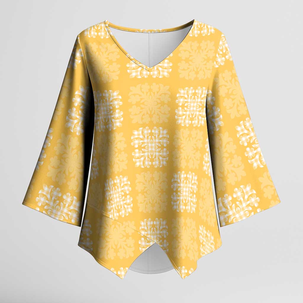 Yellow Palaka Quilt Hawaii Kimono Sleeve Blouse Traditional Hawaii-plaid Pattern LT14 Female Yellow - Polynesian Pride