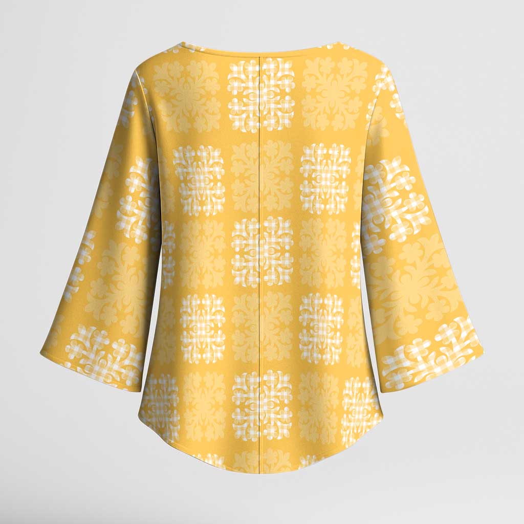 Yellow Palaka Quilt Hawaii Kimono Sleeve Blouse Traditional Hawaii-plaid Pattern LT14 - Polynesian Pride