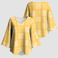 Yellow Palaka Quilt Hawaii Kimono Sleeve Blouse Traditional Hawaii-plaid Pattern LT14 - Polynesian Pride