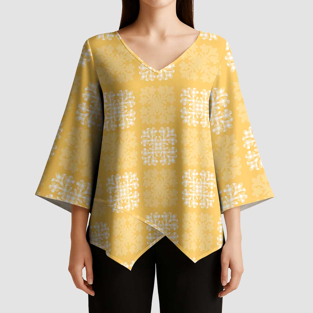 Yellow Palaka Quilt Hawaii Kimono Sleeve Blouse Traditional Hawaii-plaid Pattern LT14 - Polynesian Pride