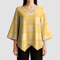 Yellow Palaka Quilt Hawaii Kimono Sleeve Blouse Traditional Hawaii-plaid Pattern LT14 - Polynesian Pride