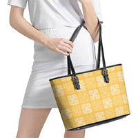 Yellow Palaka Quilt Hawaii Leather Tote Bag Traditional Hawaii-plaid Pattern LT14 - Polynesian Pride