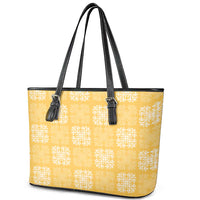 Yellow Palaka Quilt Hawaii Leather Tote Bag Traditional Hawaii-plaid Pattern LT14 - Polynesian Pride