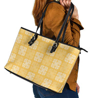 Yellow Palaka Quilt Hawaii Leather Tote Bag Traditional Hawaii-plaid Pattern LT14 - Polynesian Pride