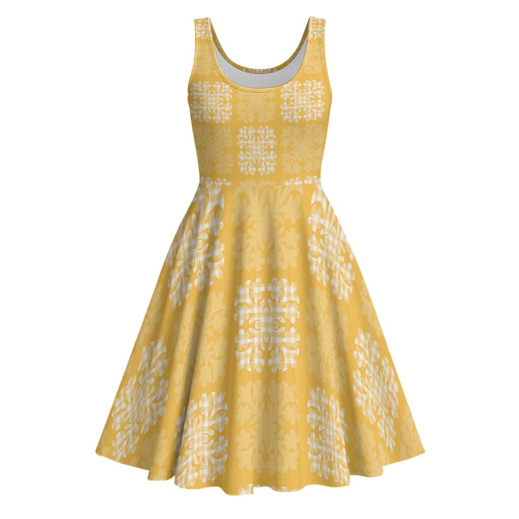 Yellow Palaka Quilt Hawaii Midi Dress Traditional Hawaii-plaid Pattern LT14 Yellow - Polynesian Pride