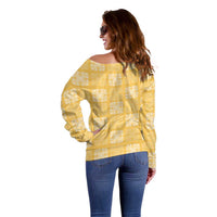 Yellow Palaka Quilt Hawaii Off Shoulder Sweater Traditional Hawaii-plaid Pattern LT14 - Polynesian Pride