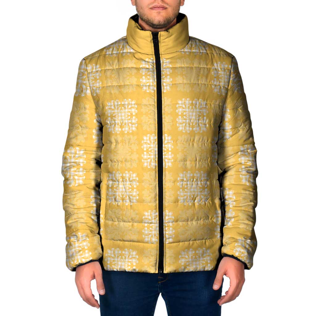 Yellow Palaka Quilt Hawaii Padded Jacket Traditional Hawaii-plaid Pattern LT14 Men Yellow - Polynesian Pride