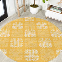 Yellow Palaka Quilt Hawaii Round Carpet Traditional Hawaii-plaid Pattern LT14 Yellow - Polynesian Pride