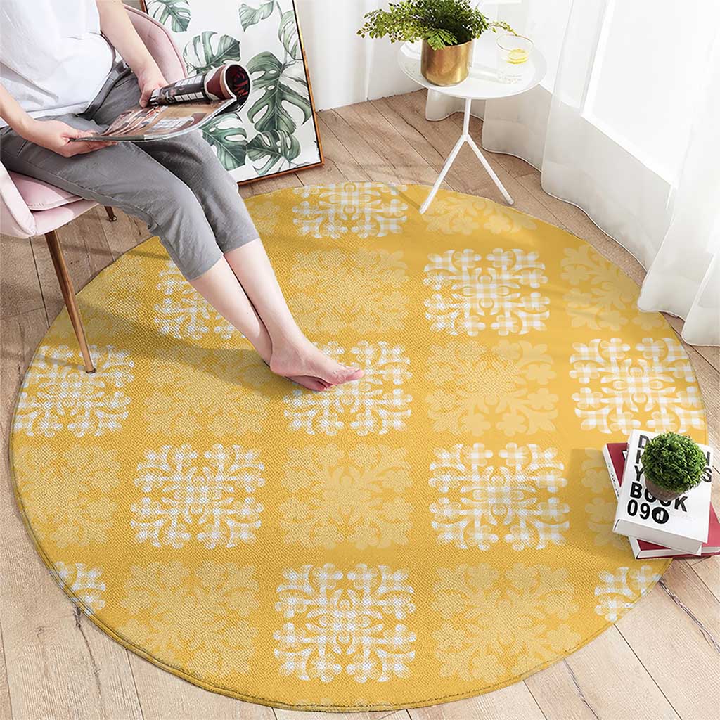 Yellow Palaka Quilt Hawaii Round Carpet Traditional Hawaii-plaid Pattern LT14 - Polynesian Pride