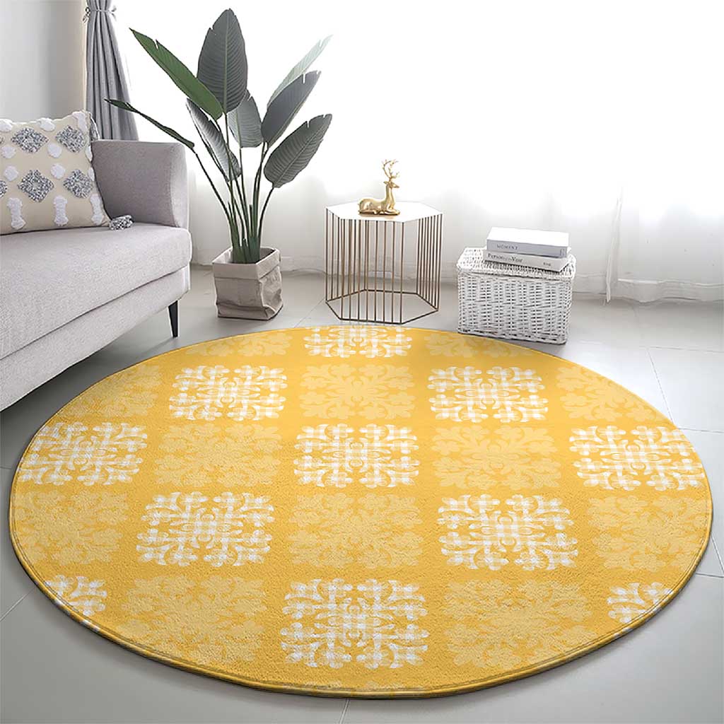 Yellow Palaka Quilt Hawaii Round Carpet Traditional Hawaii-plaid Pattern LT14 - Polynesian Pride