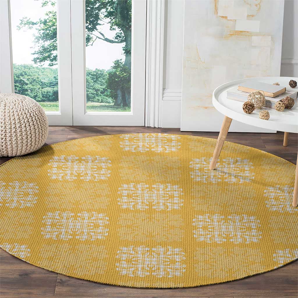 Yellow Palaka Quilt Hawaii Round Carpet Traditional Hawaii-plaid Pattern LT14 - Polynesian Pride