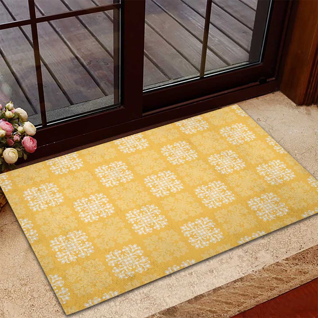 Yellow Palaka Quilt Hawaii Rubber Doormat Traditional Hawaii-plaid Pattern LT14 - Polynesian Pride