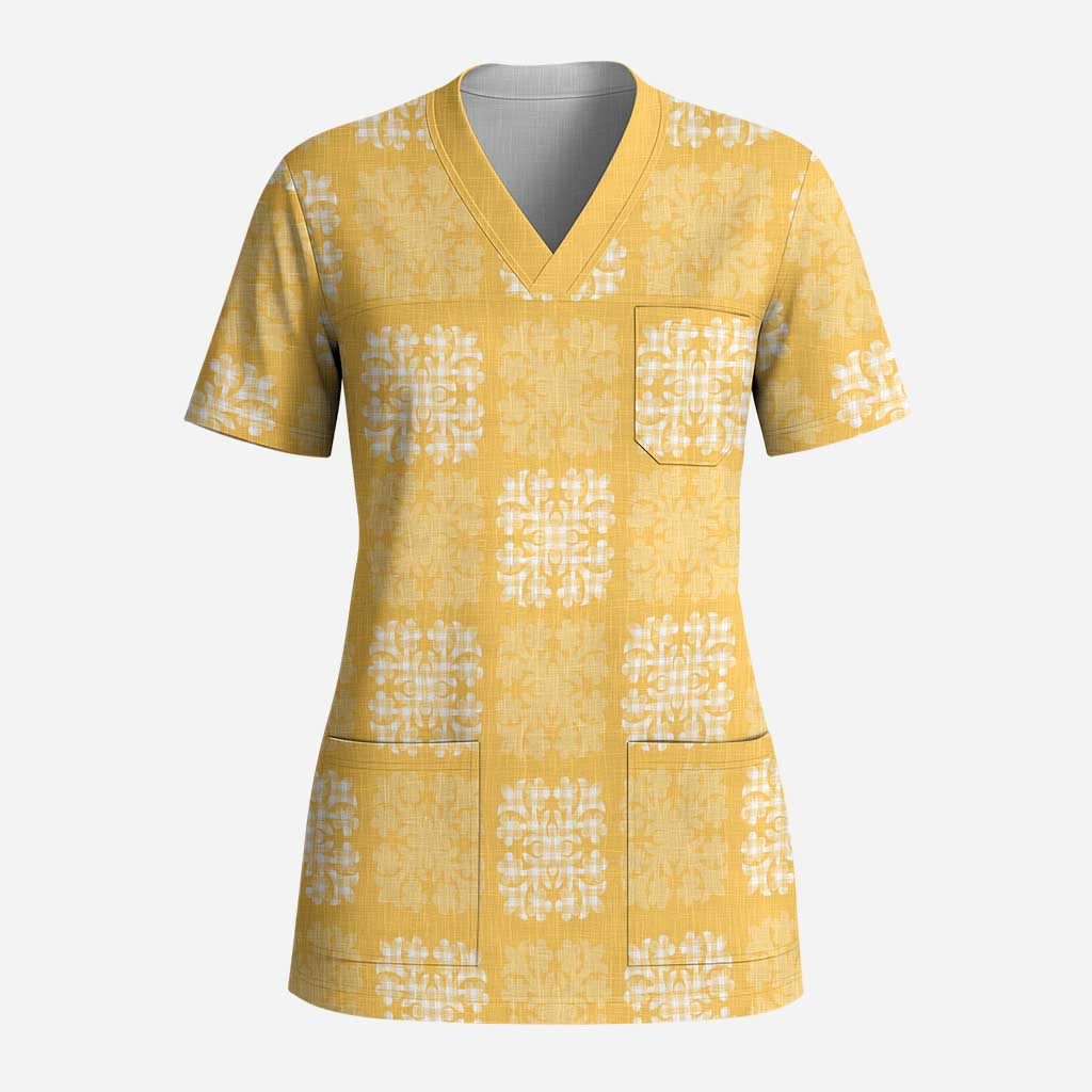 Yellow Palaka Quilt Hawaii Scrub Top Traditional Hawaii-plaid Pattern LT14 Adult Yellow - Polynesian Pride