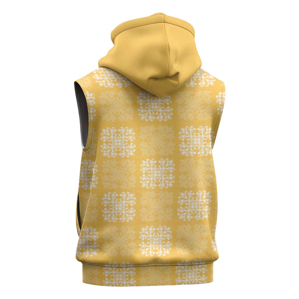 Yellow Palaka Quilt Hawaii Sleeveless Hoodie Traditional Hawaii-plaid Pattern LT14 - Polynesian Pride