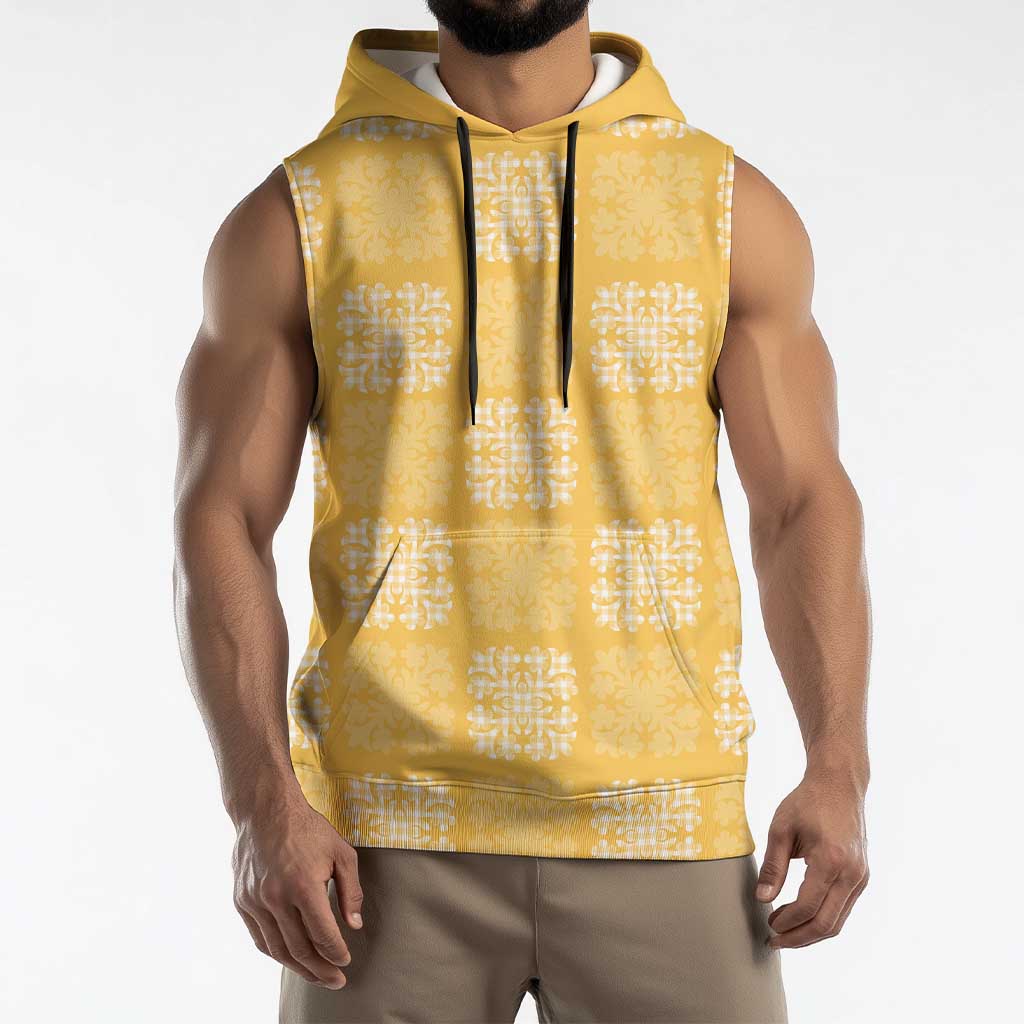 Yellow Palaka Quilt Hawaii Sleeveless Hoodie Traditional Hawaii-plaid Pattern LT14 - Polynesian Pride