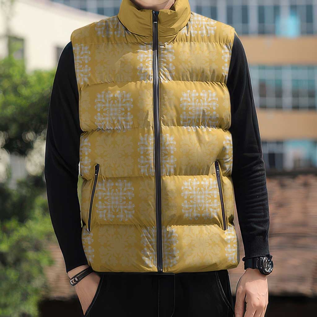 Yellow Palaka Quilt Hawaii Sleeveless Puffer Jacket Traditional Hawaii-plaid Pattern LT14 - Polynesian Pride